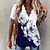 cheap Blouses-Women&#039;s T shirt Tee Black White Navy Blue Floral Color Gradient Print Short Sleeve Holiday Weekend Basic V Neck Regular Floral Painting S