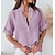 Недорогие Базовые плечевые изделия для женщин-Блуза Длинные хлопковые топы Жен. Черный Розовый Насыщенный синий Сплошной/однотонный цвет кнопка Повседневные Классический Неоновый и Яркий V-образный вырез Лён Стандартный S
