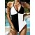 cheap One-Pieces-Women&#039;s Swimwear Normal One Piece Swimsuit Color Block Printing Black White Blue Sky Blue Green Bodysuit Bathing Suits Beach Wear Summer Sports