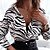 cheap Blouses &amp; Shirts-Women&#039;s Shirt Blouse zebra Blue and White Blue and white stripes Button Print Floral Striped Casual Long Sleeve Shirt Collar Basic Regular S