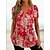 cheap Tees &amp; Tank Tops-Women&#039;s Henley Shirt T shirt Tee Black Red Blue Floral Color Gradient Print Short Sleeve Casual Weekend Basic V Neck Regular Floral S