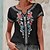 cheap Tees &amp; T Shirts-Women&#039;s T shirt Tee Wine Red ArmyGreen Black Print Floral Holiday Weekend Short Sleeve V Neck Basic Regular Floral Painting S