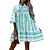 cheap Casual Dresses-Women&#039;s Casual Dress Geometric Print Dress Loose Dress V Neck Button Print Mini Dress Outdoor Daily Tropical Fashion Loose Fit 3/4 Length Sleeve Brown Green Light Blue Summer Spring S M L XL XXL