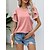 cheap Tees &amp; T Shirts-Women&#039;s T shirt Tee Gray blue Pink Navy Blue Lace Trims Plain Daily Weekend Short Sleeve Round Neck Basic Regular S