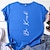 저렴한 기본 티 &amp;티셔츠-여성용 T 셔츠 블랙 네이비 블루 푸른 프린트 텍스트 일상 주말 짧은 소매 라운드 넥 베이직 보통 페인팅 S