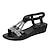 billige Sandaler til kvinder-kvinders sandaler med stropper kile boho sommer funklende glitter elegant fest daglig strand afslappet sølv mørkebrun sort