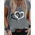 billiga T-shirts för damer-Dam T-shirt Hjärta Mönster Alla hjärtans dag Helgen Grundläggande Kortärmad V-hals Rubinrött