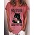 cheap Tees &amp; Tank Tops-Women&#039;s T shirt Tee Red Blue Green Cat Letter Print Short Sleeve Daily Weekend Basic Round Neck Regular Cat Painting S