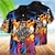 Недорогие мужские лагерные рубашки-Муж. Рубашка Гавайская рубашка Графические принты Пламя Машина Отложной Черный Желтый Синий Лиловый Повседневные Гавайский С короткими рукавами С принтом Кнопка вниз Одежда