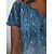 cheap T-shirts &amp; Blouses-Women&#039;s Henley Shirt Blue Sky Blue Floral Print Short Sleeve Home Casual Vintage V Neck Regular Floral S
