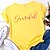 cheap Tees &amp; T Shirts-Women&#039;s T shirt Tee Black White Yellow Print Text Daily Weekend Short Sleeve Round Neck Basic Regular Painting S