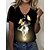 cheap Tees &amp; T Shirts-Women&#039;s T shirt Tee Yellow Gold Rainbow Button Cut Out Butterfly Holiday Weekend Short Sleeve V Neck Basic Regular Butterfly Painting S