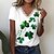 cheap Tees &amp; Tank Tops-Women&#039;s T shirt Tee White Leaf Lace Trims Print Short Sleeve Holiday Weekend St. Patrick&#039;s Day V Neck Regular Painting Happy St Patrick&#039;s Day S