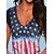 cheap Tees &amp; Tank Tops-Women&#039;s T shirt Tee Red American Flag Print Short Sleeve Weekend Independence Day Basic V Neck Regular Painting S