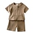 זול סטים-2 חלקים ילדים בנים חולצות טי-שרט &amp; מכנסיים קצרים תִלְבּוֹשֶׁת צבע אחיד שרוולים קצרים פשתן מַעֲרֶכֶת בית יומי קיץ אביב 3-7 שנים לבן פול חום