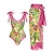 levne plavky a plážové oblečení-2 pcs Plavky Přehozy Retro 80. léta Dámské Květinový Polyester Světlá růžová Sukně Jednodílné plavky