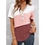 저렴한 기본 티 &amp;티셔츠-여성용 T 셔츠 블러슁 핑크 단추 레이스 트림 컬러 블럭 일상 주말 짧은 소매 V 넥 베이직 보통 S