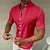 baratos camisa de botão masculina-Homens Camisa Social camisa de botão camisa de verão Camisa casual Rosa Preto Branco Rosa Vermelho Manga Curta Tecido Colarinho Chinês Ao ar livre Rua Botão para baixo Roupa Moda Casual Respirável