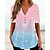 cheap T-shirts &amp; Blouses-Women&#039;s Shirt Blouse Pink Blue Green Floral Color Gradient Button Print Short Sleeve Casual Basic V Neck Regular Floral S