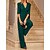 cheap Women&#039;s Jumpsuits-Women&#039;s Jumpsuit High Waist Solid Color V Neck Streetwear Office Work Regular Fit 3/4 Length Sleeve Green S M L Summer