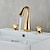 cheap Multi Holes-Widespread Bathroom Sink Mixer Faucet, 3 Hole 2 Handle Brass Valve Deck Mounted Basin Taps with Hot and Cold Hose, Vessel Water Tap