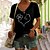 cheap Tees &amp; Tank Tops-Women&#039;s T shirt Tee Black White Ivory Leaf Heart Print Short Sleeve Holiday Weekend V Neck Regular Floral Painting S