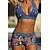 cheap Bikini Sets-Women&#039;s Swimwear Bikini Normal Swimsuit Leopard Floral 2 Piece Printing Blue Bathing Suits Beach Wear Summer Sports