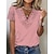 저렴한 기본 티 &amp;티셔츠-여성용 T 셔츠 블랙 화이트 블러슁 핑크 레이스 플레인 일상 주말 짧은 소매 V 넥 베이직 보통 S
