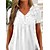 cheap T-shirts &amp; Blouses-Women&#039;s Shirt Blouse Black White Pink Plain Lace Short Sleeve Casual Basic V Neck Long S