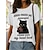 cheap Tees &amp; T Shirts-Women&#039;s T shirt Tee White Pink Blue Print Cat Letter Daily Weekend Short Sleeve Round Neck Basic Regular Cat Painting S