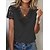 cheap Tees &amp; T Shirts-Women&#039;s T shirt Tee Black White Pink Lace Plain Daily Weekend Short Sleeve V Neck Basic Regular S