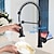 abordables Mitigeurs avec spray-Robinet mitigeur d&#039;évier de cuisine noir rabattable, robinets de cuve à ressort pivotants à 360 ° avec 2 modes, robinets de cuisine en laiton à ressort à poignée unique