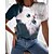 cheap Tees &amp; Tank Tops-Women&#039;s T shirt Tee White Cat Print Short Sleeve Daily Weekend Basic Round Neck Regular 3D Cat Painting S