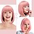 cheap Synthetic Wig-13 Inches Straight Heat Resistant Short Bob Hair Wigs with Flat Bangs for Women Cosplay Daily Party - Pink