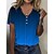 cheap T-shirts &amp; Blouses-Women&#039;s T shirt Tee Black Blue Green Color Gradient Button Cut Out Short Sleeve Daily Weekend Basic V Neck Regular Painting Plus Size S