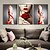 cheap Still Life Prints-3 Piece Canvas Print Beauty Fashion Woman Portrait with Red Rose Flower Red Lips and Nails Wall Art Luxury Makeup and Manicure Poster Framed Art Work for Spa Salon Bathroom Walls Decor