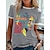 저렴한 기본 티 &amp;티셔츠-여성용 튜닉 블랙 화이트 옐로우 프린트 그래픽 캐쥬얼 짧은 소매 라운드 넥 베이직 보통 슬림 초상화 S