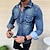 baratos camisas jeans masculinas-Homens Camisa jeans Preto Azul Real Azul Manga Longa Côr Sólida Colarinho Primavera &amp; Outono Rua Diário Roupa Botão para baixo