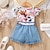 cheap Sets-2 Pieces Kids Girls&#039; Floral Shorts Suit Set Short Sleeve Active Casual Cotton 3-7 Years Summer Blue