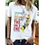 저렴한 기본 티 &amp;티셔츠-여성용 튜닉 블랙 화이트 옐로우 프린트 그래픽 캐쥬얼 짧은 소매 라운드 넥 베이직 보통 슬림 초상화 S