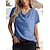 저렴한 기본 티 &amp;티셔츠-여성용 T 셔츠 블랙 라이트 그린 루비 컬러 블럭 일상 짧은 소매 V 넥 베이직 보통 S