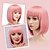 cheap Synthetic Wig-13 Inches Straight Heat Resistant Short Bob Hair Wigs with Flat Bangs for Women Cosplay Daily Party - Pink