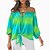 cheap Women&#039;s Tops-Women&#039;s Shirt Blouse Pink Blue Green Color Gradient Lace up Print Long Sleeve Casual Basic Off Shoulder Regular Floral S