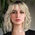 cheap Synthetic Trendy Wigs-Short White Silver Wigs for Women Ombre Black and Grey Curly Wig with Bangs Medium Length Synthetic Hair Water Wave Bob Wig Gray Colorful Wigs