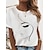 저렴한 기본 티 &amp;티셔츠-여성용 T 셔츠 화이트 프린트 초상화 일상 주말 짧은 소매 라운드 넥 베이직 보통 추상화 초상화 페인팅 S