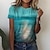 preiswerte T-Shirts-Damen T Shirt Rosa Blau Grün Bedruckt Ozean Festtage Wochenende Kurzarm Rundhalsausschnitt Basic Standard Abstrakt Farbe S