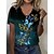 cheap Tees &amp; Tank Tops-Women&#039;s T shirt Tee Navy Blue Blue Gold Butterfly Button Cut Out Short Sleeve Holiday Weekend Basic V Neck Regular Butterfly Painting S