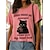 저렴한 기본 티 &amp;티셔츠-여성용 T 셔츠 화이트 블러슁 핑크 푸른 프린트 고양이 문자 일상 주말 짧은 소매 라운드 넥 베이직 보통 고양이 페인팅 S
