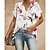cheap Blouses &amp; Shirts-Women&#039;s T shirt Tee Black White Navy Blue Button Print Floral Holiday Weekend Short Sleeve Shirt Collar Basic Regular Floral Painting S