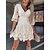 cheap Casual Dresses-Women&#039;s Wedding Guest Dress Party Dress Lace Dress Mini Dress Black Beige Pure Color 3/4 Length Sleeve Summer Spring Fall Lace Fashion V Neck Birthday Wedding Guest Vacation 2023 S M L XL